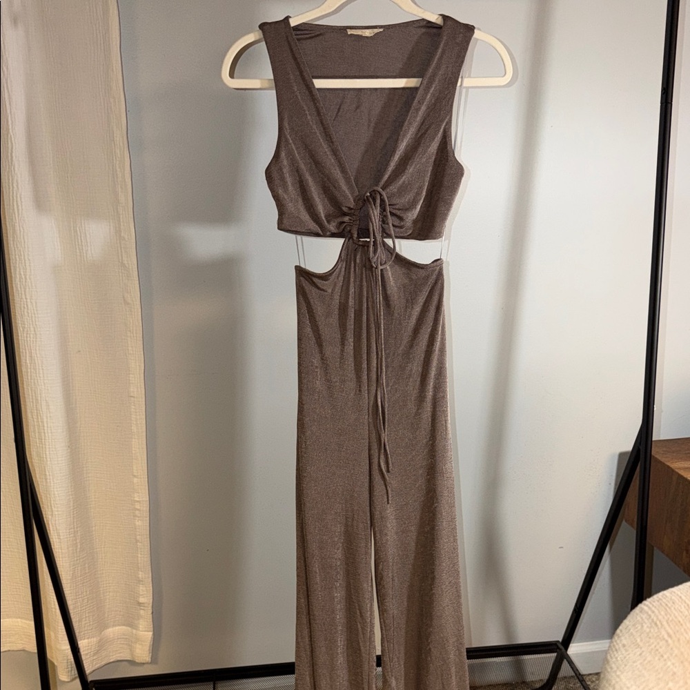 Endless Blu Chic Taupe Sleeveless Jumpsuit Size S